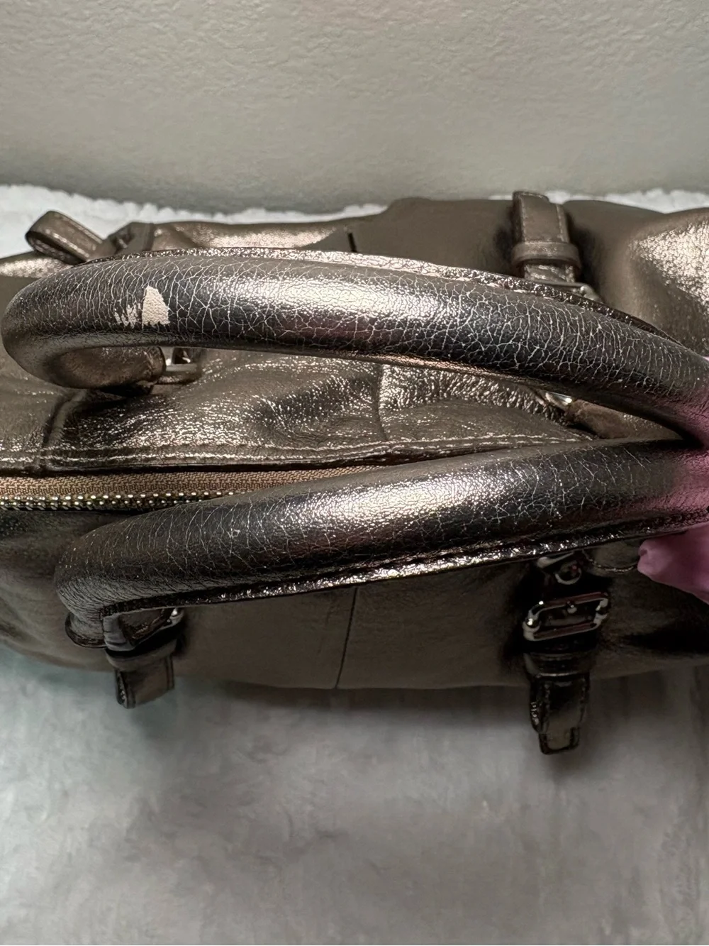 🩶 Coach Metallic Silver Satchel Handbag with Crossbody Strap G1293-21252